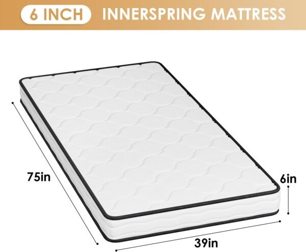 6 Inch Hybrid Mattress with Innerspring and Foam/Fiberglass Free/Medium Firm Spring Mattress/Twin Size Mattress in a Box/ Certified/Cool Sleep Pressure Relief