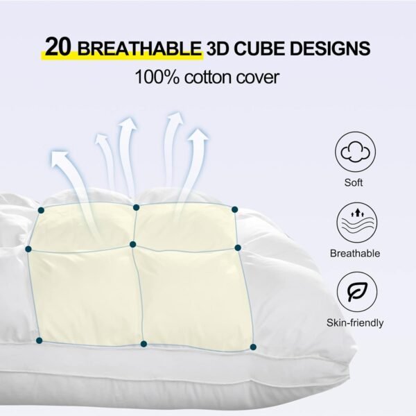 Pillows Standard Size Set of 2, Soft Support Standard Pillows 2 Pack for Bed, Fluffy Down Alternative Pillow, Luxury Hotel Gel Pillows for Side Sleeping (White)