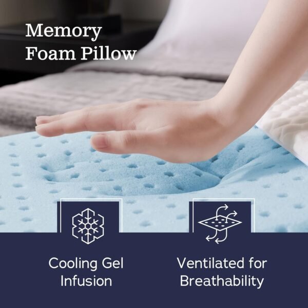 Gel Memory Foam Pillow - Standard Size - 2-Pack - Medium Plush Feel - Neck & Shoulder Support - For Back, Side, & Stomach Sleepers - Home, Hotel, & Hospital Essentials