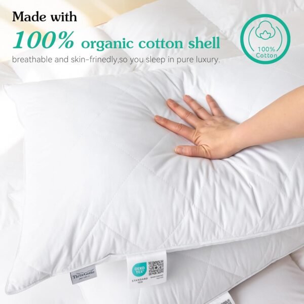 Pack of 2 White Goose Feather and Polyester Bed Pillows King Size- Soft 600 Thread Count 100% Cotton, Medium Firm,Soft Support,White Solid