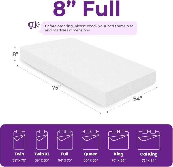 8 Inch Full Cooling Gel Memory Foam Mattress for Cool Sleep Medium Firm  Certified Foam, Mattress in a Box Pressure Relief Removable Cover No Fiberglass (Full, 8 in)