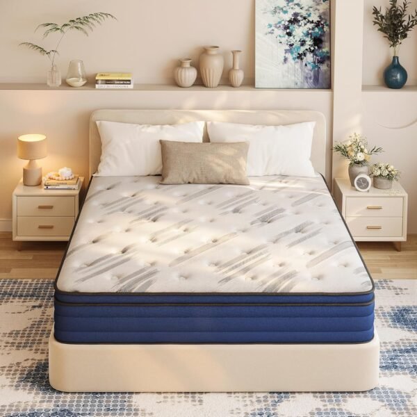 Queen Mattress, 10 inch Hybrid Mattress in a Box with Memory Foam, Individual Pocket Spring, Pressure Relief, Motion Isolation, Medium Firm, 100 Night Trial,